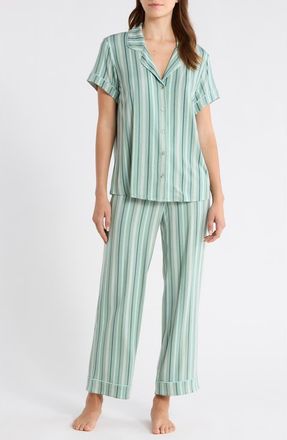 Nordstrom Moonlight Eco Crop Pajamas in Teal Varigated Stripe at Nordstrom, Size Medium
