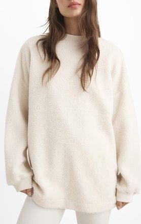 Mango High Pile Fleece Lounge Top in Ivory White at Nordstrom, Size Medium