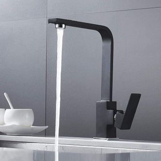OEM Grifo De Cocina Mezclador Grifo De Cocina Cuadrado Con Ca&ntilde;o Alto - Grifo Mezclador Para Fregadero De Cocina - Lat&oacute;n (negro)