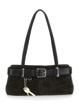 Osoi Brocle Brown Shoulder Bag With Belt And Pendant Key Details In Suede Woman