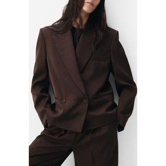 Mango Selection Double Breasted Suit Blazer in Chocolate at Nordstrom, Size X-Small