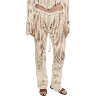 Mango Openwork Tie Waist Pants in Ecru at Nordstrom Rack, Size Large