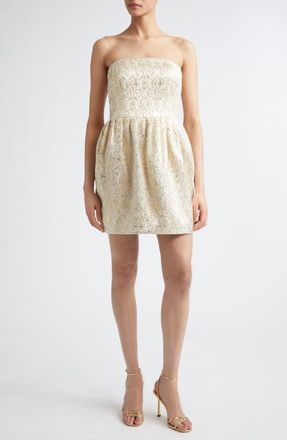 Emilia Wickstead Lowe Metallic Brocade Strapless Minidress in Gold at Nordstrom, Size 14