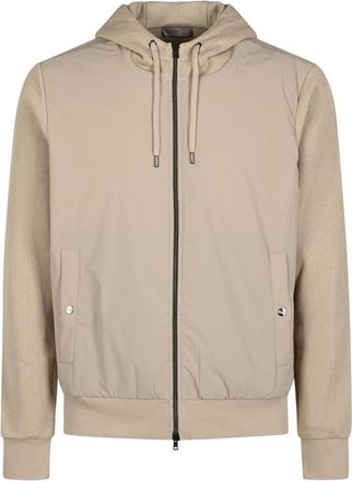 Herno Ibrido Jersey con Nylon - Heren - Vesten met rits - Beige - L - Nylon - Hoodies & sweatvesten