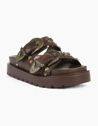 Buffalo Womens Buffalo Raya Ari West Leather Womens Brown Sandals - Size: UK 7 / eu 41 / us 10