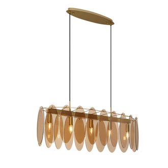 QAZQA L&aacute;mpara colgante Art D&eacute;co dorada &aacute;mbar ovalada