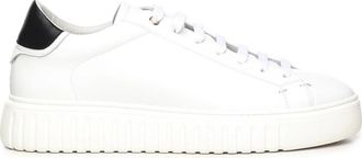 Giuliano Galiano Witte leren sneakers met contrasterende hiel - Heren - Sneakers - Wit - 44 EU - Schoenen