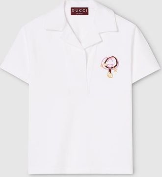 Gucci Cotton Piquet Polo Shirt With Embroidery, White, Ready-to-wear