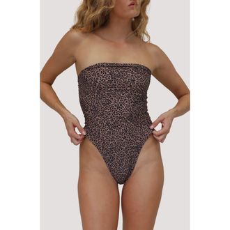 Stone Fox Swim Paola Macram&eacute; Strapless One-Piece Swimsuit in Selva at Nordstrom, Size X-Small