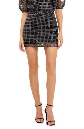 endless rose Sequin Grid Mesh Miniskirt in Black at Nordstrom Rack, Size X-Small