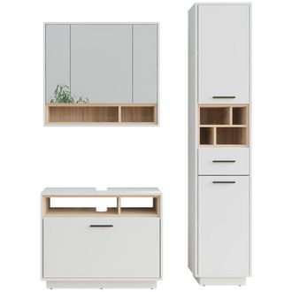 Vicco Conjunto De Muebles De Ba&ntilde;o Beatrice, Blanco/sonoma, 3 Partes Con Unidad Alta