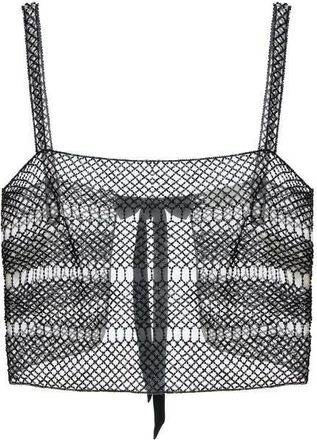 Elisabetta Franchi Tops, Dames, Zwart, S, Satijn, Top met Mesh Effect