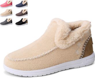 Generic Orthopedic Fleece Slip-On Boots, Womens Plush Flat Snow Boots Warm Faux Fur Lined Winter Ankle Booties Casual Walking Shoes (Apricot,6.5)