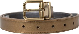 Dolce & Gabbana Metallic Gold Calf Leather Metal Buckle Mens Belt