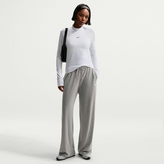 Nike Womens Nike Sportswear Chill Knit Mid-Rise Lightweight Open-Hem Pants in Grey | IQ0092-063