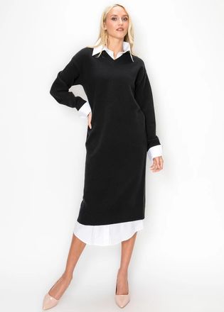 YAL New York Black Dress with Built-In Shirt Collar and Cuffs