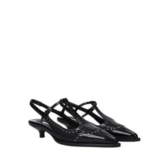 Miu Miu Womens Patent Calfskin Perforated Pump Black Calf Leather