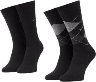 Tommy Hilfiger Argyle Crew Socks 2Pack - Heren - Sokken - Zwart - S - Katoen - Ondergoed
