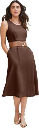 Jessica London Linen Fit & Flare Dress in Rich Brown at Nordstrom, Size 26