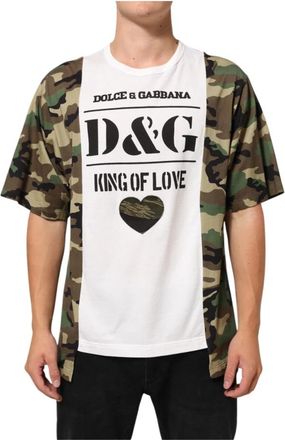 Dolce & Gabbana Logo Camouflage T-shirt met Ronde Hals - Heren - T-shirts - Veelkleurig - L - Katoen - Tops