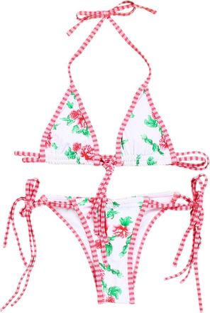 Generic Women Bikini Sets Swimsuits 2 Piece Spaghetti Strap Halterneck Bra Top Halter Neck Triangle Top Thong Bottom Elastic Swimming Costume Soft Swimsuits B