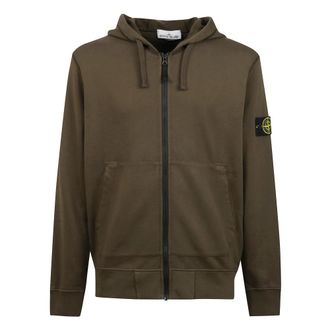 Stone Island Hoodie met rits en logo - Heren - Vesten met rits - Groen - M - Katoen - Hoodies & sweatvesten