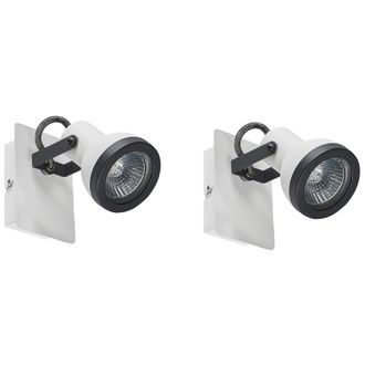 Beliani Conjunto De 2 L&aacute;mparas De Pared De Metal Blanco Negro Brazo Articulado Baro