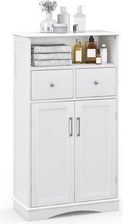 Costway Costway Armario De Ba&ntilde;o De Suelo, Gabinete De Madera Con 2 Puertas, 2 Cajones Y 2 Estantes Ajustables, Organizador De Almacenamiento Para Sala De Esta