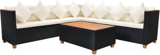 vidaXL Set Muebles De Jard&iacute;n 5 Piezas Y Cojines Rat&aacute;n Sint&eacute;tico Negro Vidaxl