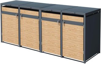 ML Design Ml-design Cobertizo De Exterior Para 4 Cubos De Basura De 240l 132x80x116,3cm Con Aspecto Alerce Antracita Mueble Cubrecontenedor De Acero Resistente 