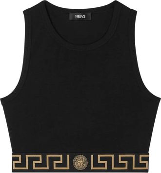 Versace Top Canotta Con Bordo Greca-Donna