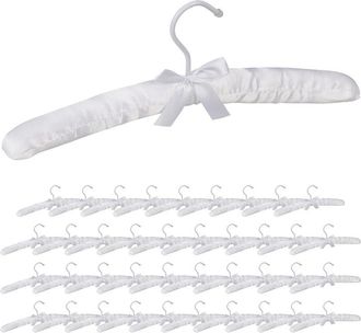 Relaxdays Pack 40 Perchas Forradas De Raso Con Lazo, Madera-tela-metal, Blanco, 38 Cm De Ancho
