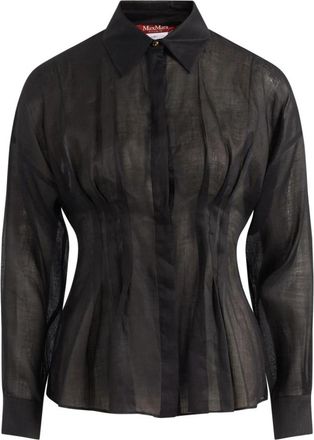 Max Mara Lange Ramie Canvas Blouse - Dames - Overhemden - Zwart - S - Leer - Overhemden