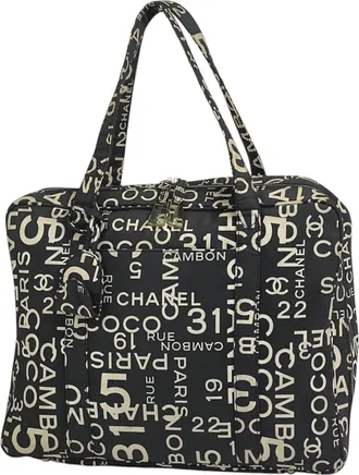 Chanel Black White Canvas Handbag Tote Bag (Pre-Owned)