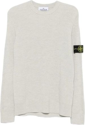 Stone Island Trui met ribbelstructuur en logopatch - Heren - Ronde hals truien - Grijs - L - Truien & Vesten