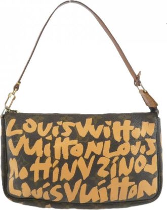 Louis Vuitton Monogram Graffiti Marron Peach Coated Canvas Pochette Pouch (Pre-Owned)