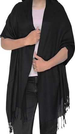 World of Shawls Plain Pashmina Scarf Hijab Shawl Stole Wrap (Black)