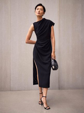 Contemporaine Womens Slit asymmetrical midi dress
