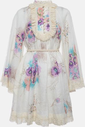 Zimmermann Cream Floral Print Lace Trim Jude Swing Dress