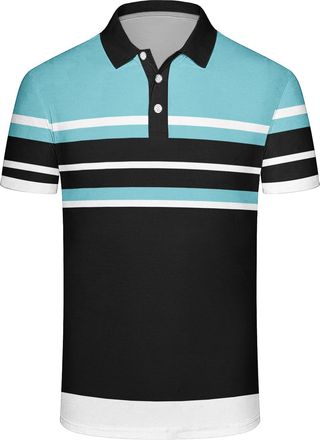 Generic Mens Vintage Striped Polo Shirt Short Sleeve Casual Golf Shirt Breathable Moisture-Wicking Classic Collared T-Shirt for Golf Work and Daily Wear (UK, 