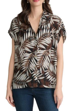 Jones New York Print Short Sleeve Shirt in Fudge Multi at Nordstrom, Size X-Large P