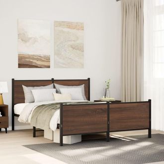 Berkfield Home Metal Bed Frame without Mattress Brown Oak 140x200 cm