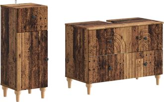 vidaXL Juego De Gabinete De Ba&ntilde;o De 2 Piezas Alkmaar Madera Envejecida Vidaxl