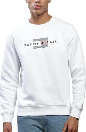 Tommy Hilfiger Mens Fleece Sweatshirt Pullover Crew Neck Embroidered Logo Top - White Cotton - Size X-Large