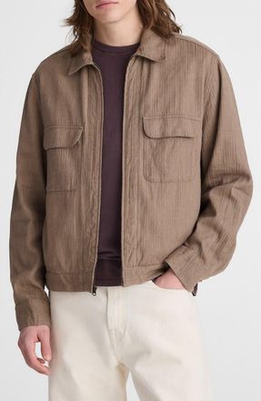 Madewell Herringbone Zip Front Cotton & Linen Jacket in Olive at Nordstrom, Size Xx-Large
