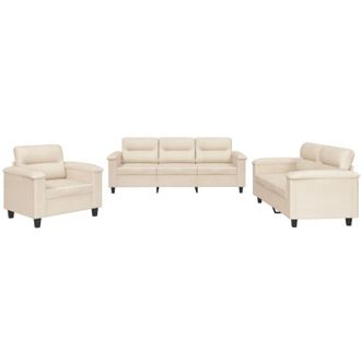 vidaXL Juego De Sof&aacute;s Con Cojines 3 Piezas Tela Microfibra Beige Vidaxl