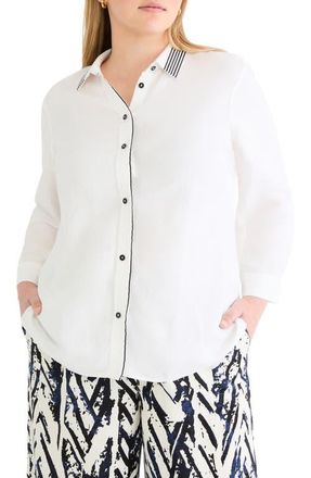 Nic+Zoe Stripe Trim Linen Blend Shirt in Paper White at Nordstrom, Size 3 X