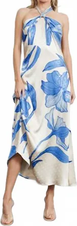 Ciebon Runie Floral Print Halterneck Maxi Dress In Blue