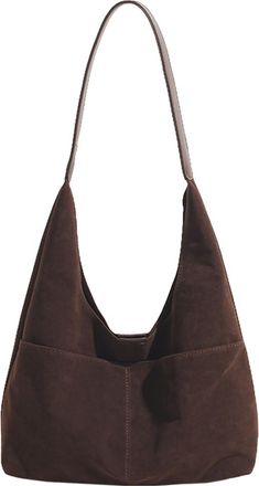 Generic 2 pcs Women Suede Slouchy Hobo Bag with Multi-pocket Large Tote Bag Magnetic Closure Top Handle Handbag Solid for Travel Work (Coffee)