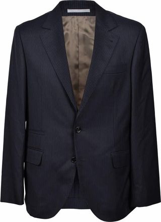 Brunello Cucinelli Mens Dark Navy Wool Pinstripe Suit, Size 44